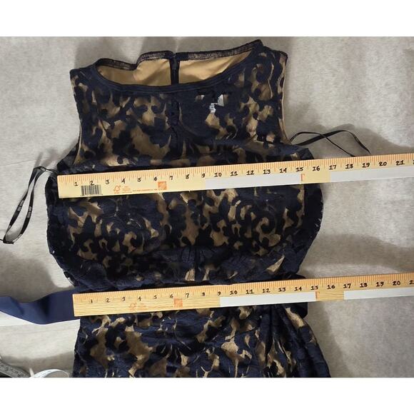 TADASHI SHOJI Embroidered Lace Blouson Gown in Navy Nude Maxi Dress 6 - Picture 5 of 13